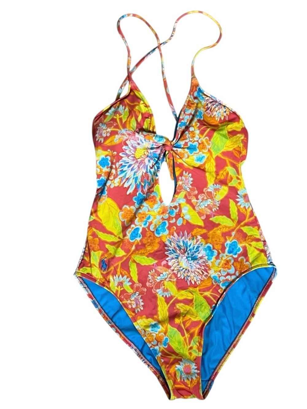 Polo Ralph Lauren Floral One Piece Swimsuit Cutout Tie Front Size Small
